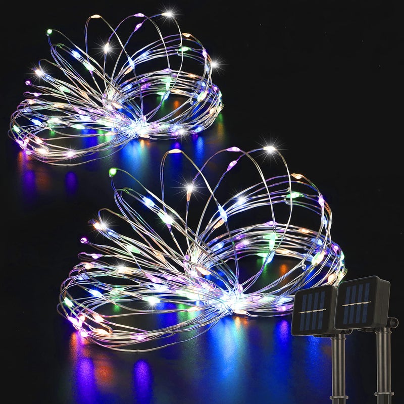 BEEWIN 2 Pack Solar Fairy Lights - 33ft 100L Multicolor Twinkle Lights with 8 Modes, Firefly String Copper Wire, for Christmas, Bedroom, Patio, Wedding, Party - Image 1